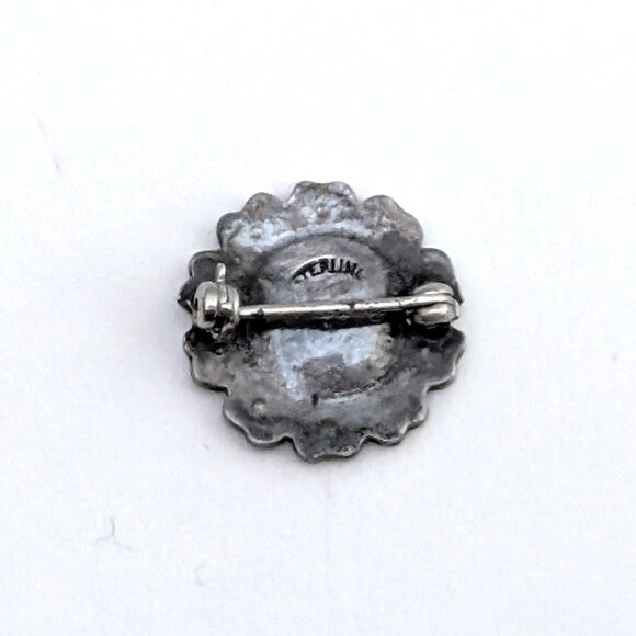 Antique Vintage Sterling Silver Clear White Paste Stones Flower Shape Pin Brooch - Picture 7 of 7
